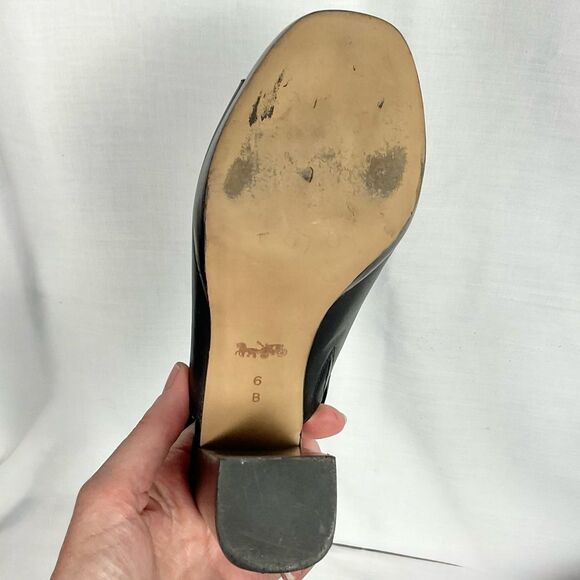 COACH Brady Slingback Sandal Sz 6 Black Leather Peep Toe Shoes Neutral - Picture 6 of 10